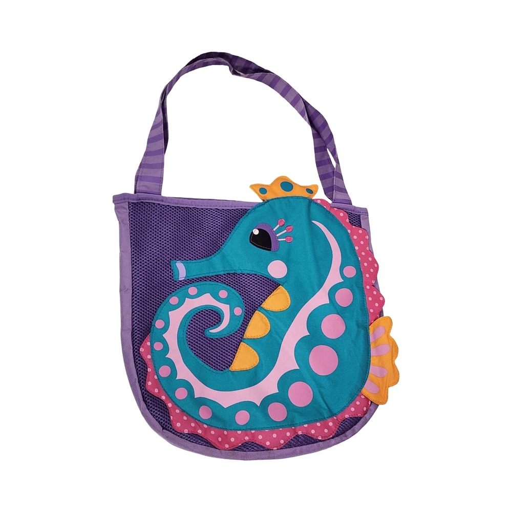 Stephen Joseph Kids Purple Mesh Seahorse Beach Bag Tote Purple Teal Pink